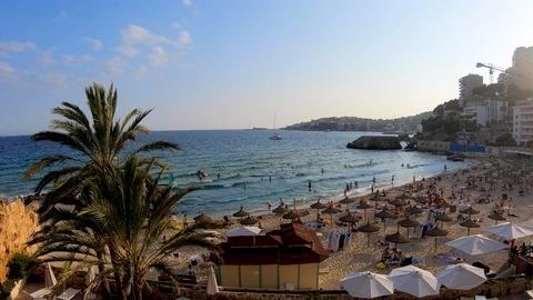 Timelapse of a beach where many baths Stock Footage 122357026