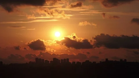 Timelapse beautiful cinematic sunset on the cloudy sky Stock Footage 112719521