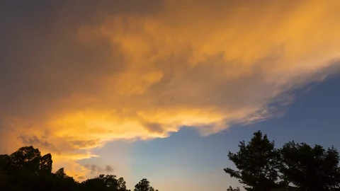 Timelapse of Beautiful Clouds Before and After Sunset with Yellow, Orange, Red Stock Footage 115516047