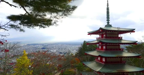 Timelapse of Beautiful of Mt. Fuji with fall colors in Japan Stock Footage 61967104