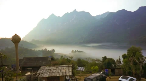 Timelapse : Beautiful scenery with dense layer of fog among mountain peaks Stock Footage 36089865
