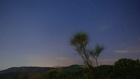 Timelapse of beautiful starry sky over mountains at night