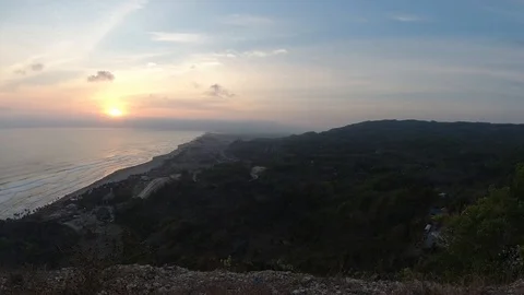 Timelapse of beautiful sunset from hill, with beach view Stock Footage 118173921