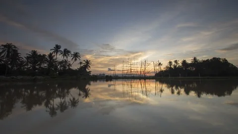 Timelapse beautiful sunset over the powerlines architecture of half built Stock-Footage 106102291