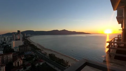Timelapse beautiful sunset with sea view in asian city, aerial view of the city Stock Footage 167108754