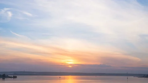 Timelapse with beautiful sunset view of mountain lake and clear sky with the Video stock 139007836