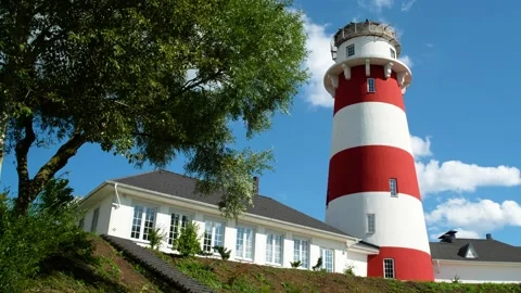 Timelapse. Beautiful view of the lighthouse in the blue sky Stock Footage 143153920