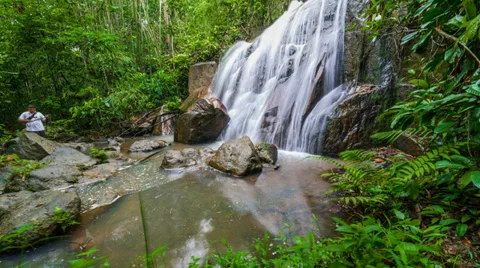 Timelapse of Beautiful Waterfall Camera Forward Slide Stock Footage 37402729
