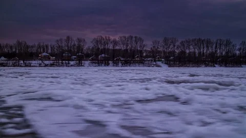 TIMELAPSE: The beginning of the ice drift in the early winter. Stock Footage 83458795