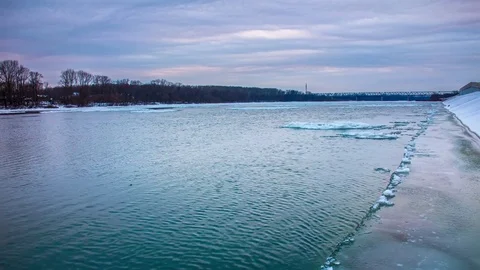 TIMELAPSE: The beginning of the ice drift in the early winter. Stock Footage 83458839