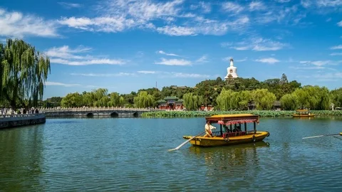 Timelapse of Beijing Beihai Park under blue sky Stockbeeldmateriaal 79907916