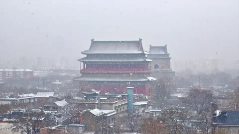 Timelapse of Beijing Drum and Bell Towers, Day and Night Stock Footage 257924391
