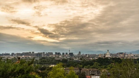 Timelapse of Beijing skyline at sunset Stockbeeldmateriaal 81209128