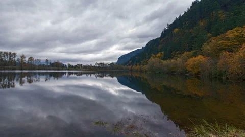 Timelapse of Benson Lake with Clouds Fall Color and Water Reflection in Oregon 動画素材 43301730
