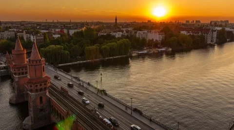 Timelapse Berlin over the Oberbaum Bridge Sunset Stock Footage
