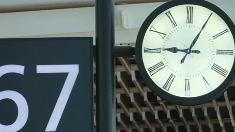 Timelapse of big Clock on train station with clockwise Rotation Close Up Stock Footage 272759887