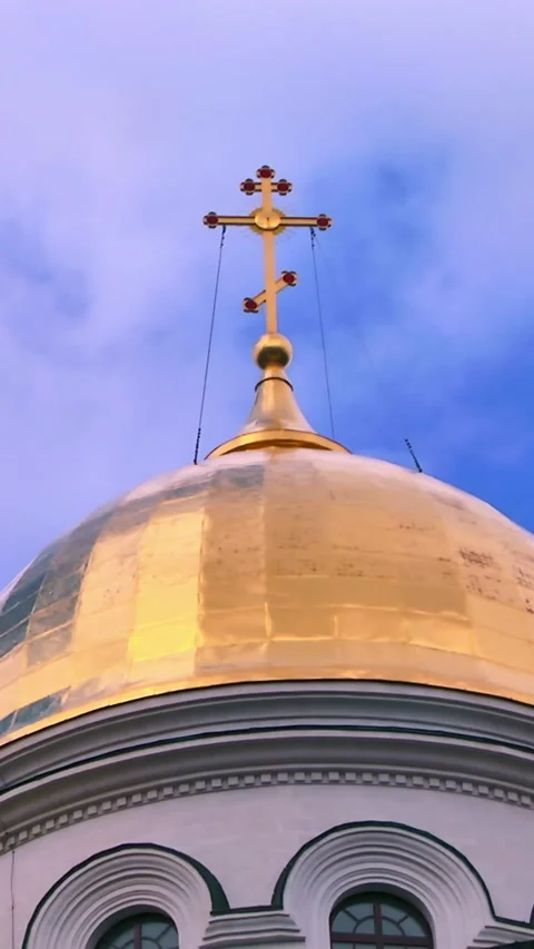 Timelapse of a big cross standing against the sunny blue sky and flying clouds Stock Footage 249243669