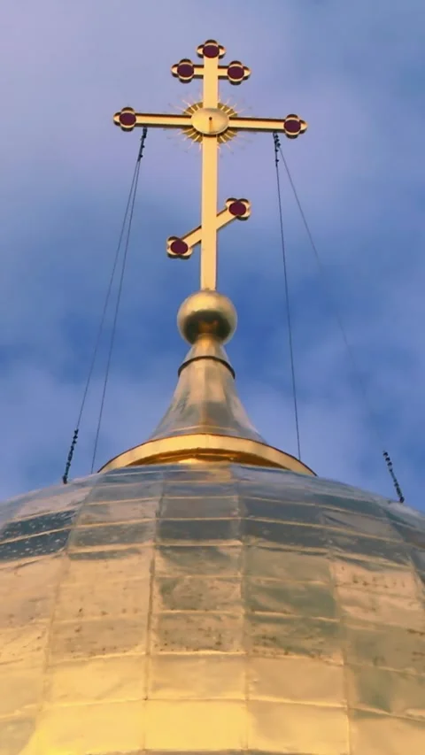 Timelapse of a big cross standing against the sunny blue sky and flying clouds Stock Footage 249244826