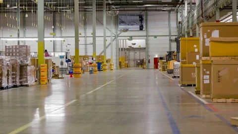 Timelapse of a Big Hallway inside a Warehouse Stock-Footage 131963673