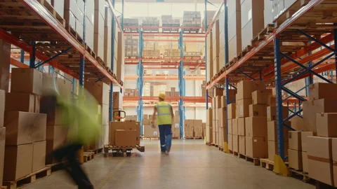 Timelapse Big Warehouse with Professional Workers Stock Footage