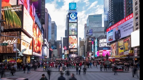 Timelapse - Billboards in crowded Time Square New York, with traffic and people Stock Footage