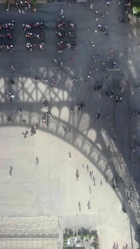 TIMELAPSE Bird eye view of crowd of people from top view of Eiffel Tower's Stock Footage 334119148
