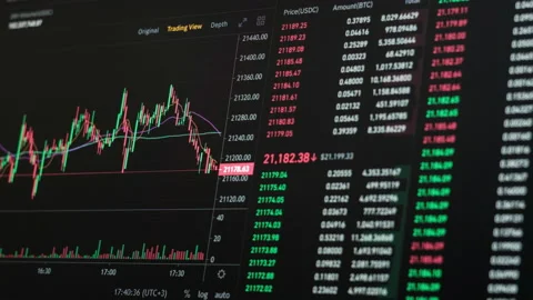 Timelapse of Bitcoin Trading with Price Evolution, Cryptocurrency Chart Online Stock Footage 200132919