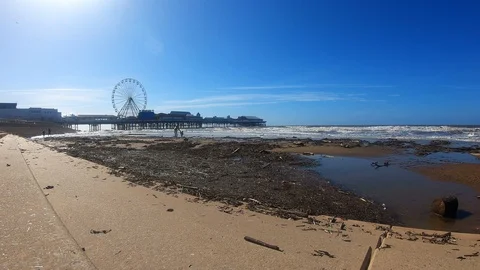 A timelapse of Blackpool pier as the tide comes in 3 Stock Footage 105923575