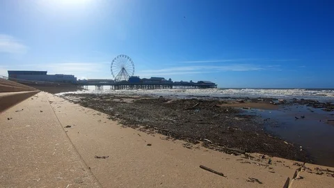 A timelapse of Blackpool pier as the tide comes in 2 Stock Footage 105923577