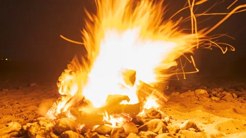 Timelapse Blazing Bonfire at the Beach Vídeos de archivo 159950911