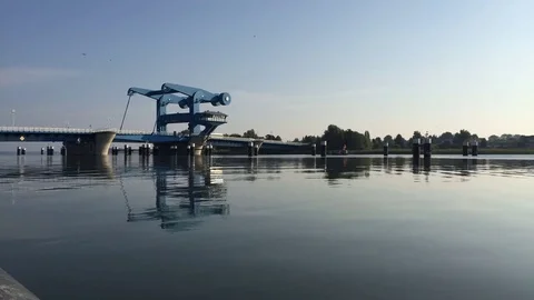 Timelapse of blue bridge and river at wolgast, germany Stock Footage 71769285