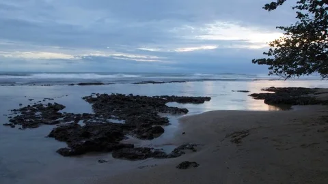 Timelapse of blue dawn on the beach Stock Footage 74457898