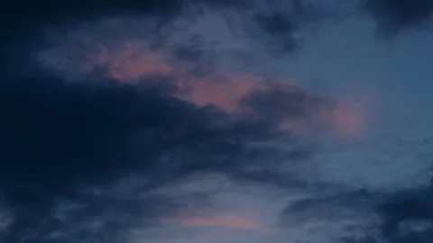 Timelapse of the blue evening clouds moving in the sunset sky Stock Footage 261490703