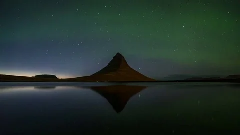 Timelapse Blue Hour with Aurora Borealis (Northern Lights) Stock Footage 71387085