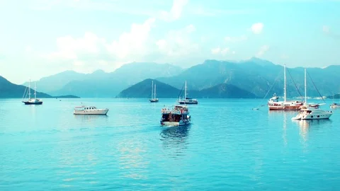 Timelapse blue lagoon with ships Stock Footage 104619136