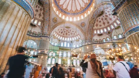 Timelapse of The Blue Mosque interior or Sultanahmet indoors in Istanbul city in Stock Footage 80252848