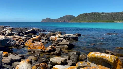 Timelapse of a blue ocean gently lapping at a rocky shore - Cape Point, South Stock Footage 168833671