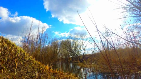 Timelapse of  Blue Sky and River Flow. Sunny Day. Vídeos de archivo 36879015