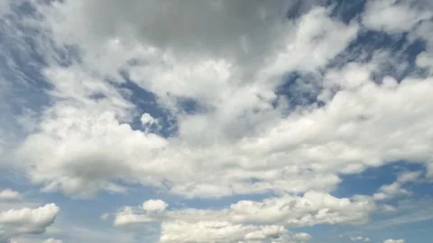 Timelapse of blue sky with fast moving white clouds in summer day Stock Footage 320980206