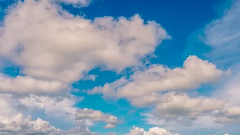 Timelapse Blue sky fluffy white clouds on summer season bright clear skyline Stockbeeldmateriaal 246253912