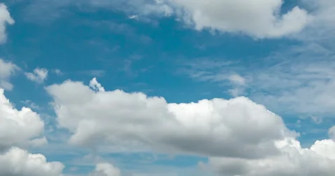 Timelapse Blue sky fluffy white clouds on summer season bright clear skyline Stock Footage 262501287