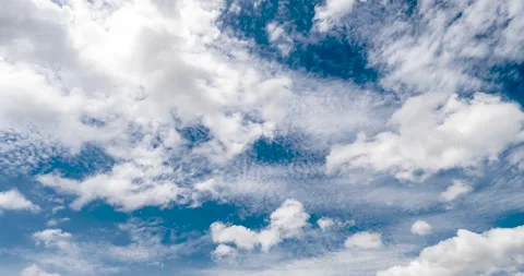 Timelapse Blue sky fluffy white clouds on summer season bright clear skyline Stock Footage 266768990