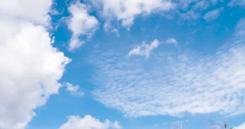 Timelapse Blue sky fluffy white clouds on summer season bright clear skyline Видео 266769924
