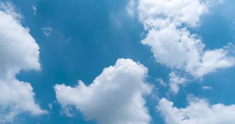 Timelapse Blue sky fluffy white clouds on summer season bright clear skyline Stock Footage 266769955