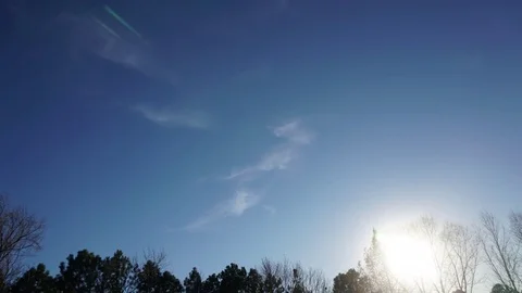 Timelapse of Blue Sky over Trees with Plane Streaking By Video stock 83331842