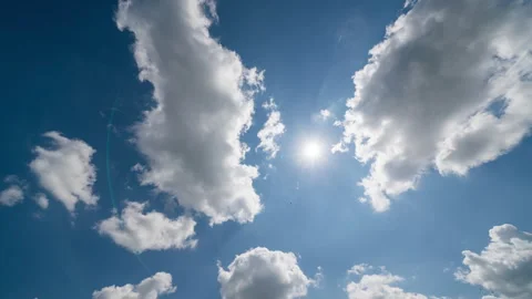 Timelapse of a blue sky with white clouds. Bright summer day Stock Footage 246693665