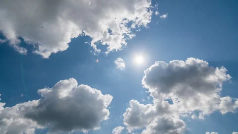 Timelapse of a blue sky with white clouds. Bright summer day Stock Footage 246694372