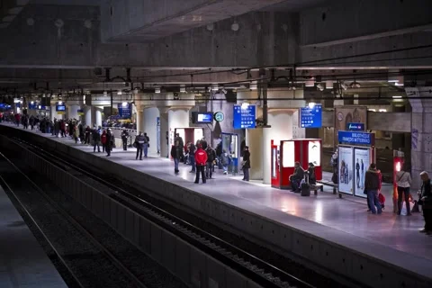 Timelapse a the BNF station of the suburban train in Paris 스톡 동영상 157579337