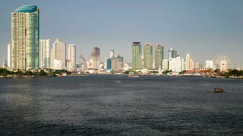 Timelapse of Boat Traffic on Chao Phraya River near Asiatique The Riverfront Stock Footage 48133161