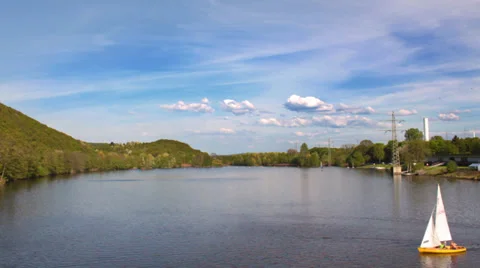 Timelapse Boats Water Clouds And Hills Video stock 30268745